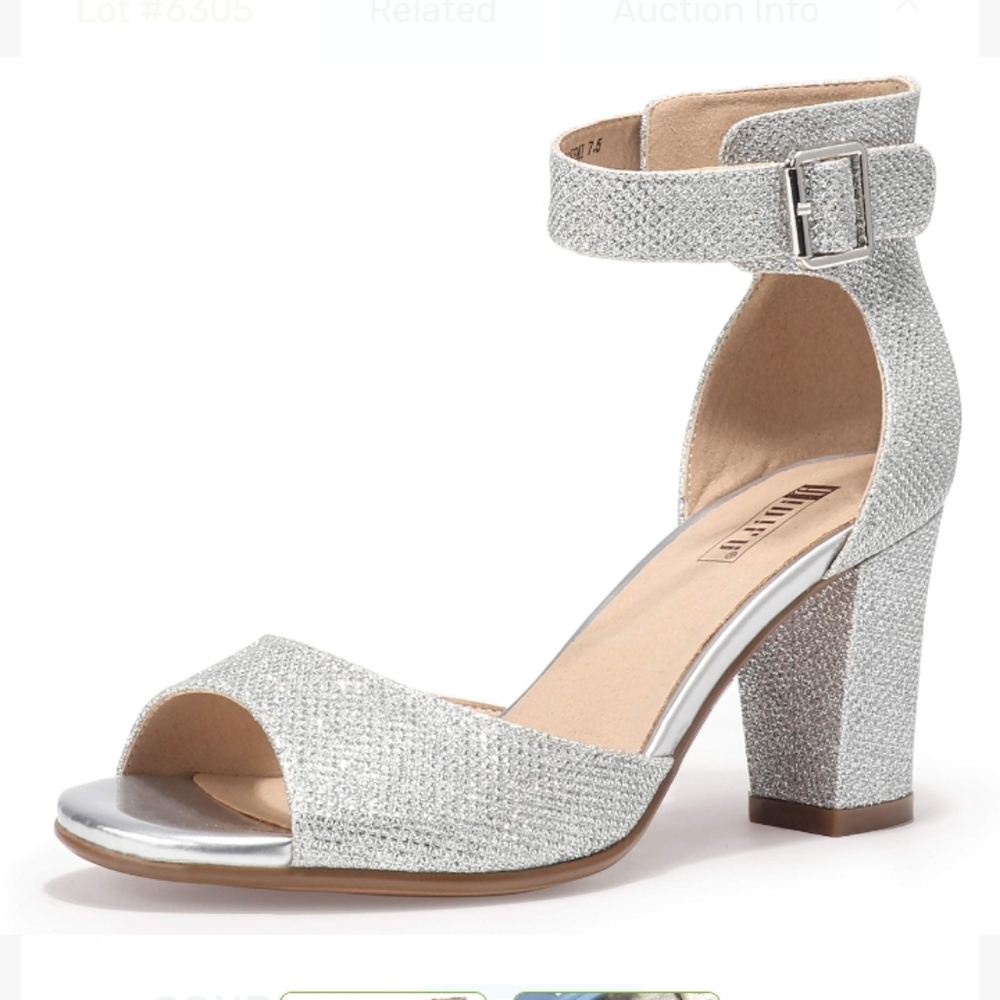 New Silver Sparkle Open Toe Heels with Ankle Strap